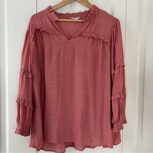 C Est. 1946 Women's 18/20W Blouse Pullover elastic Puff Sleeve Pink ruffles